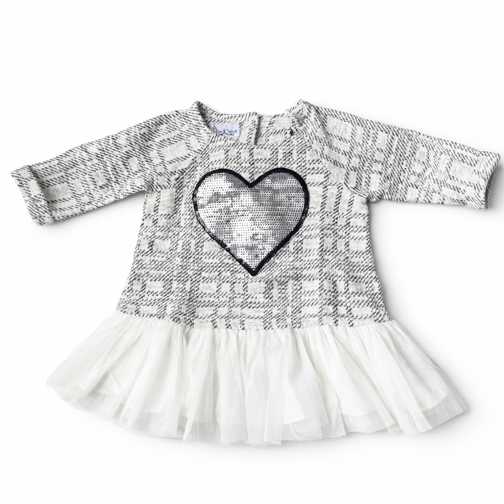 Pepper & Julie Girls Sweater Dress Tulle Skirt Sequin Heart Gray White Size 4T